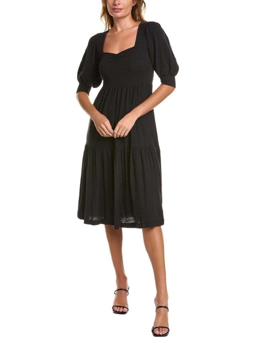 Nation LTD Sienna 100% Pima cotton tiered puff sleeved dress small